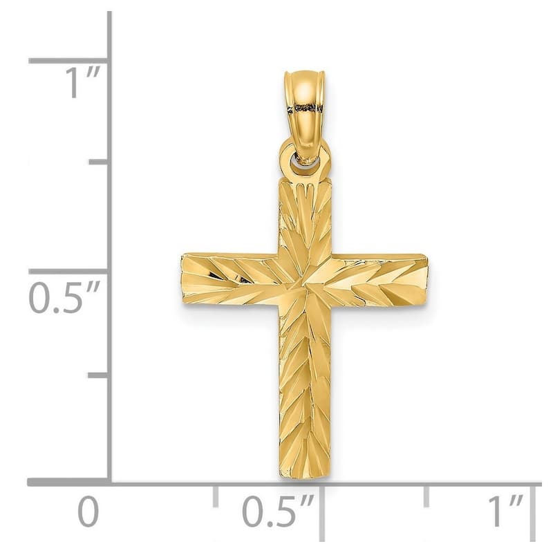 Curata 14k Yellow Gold Small Diamond-cut Block Cross Pendant Necklace 12mm x 18mm