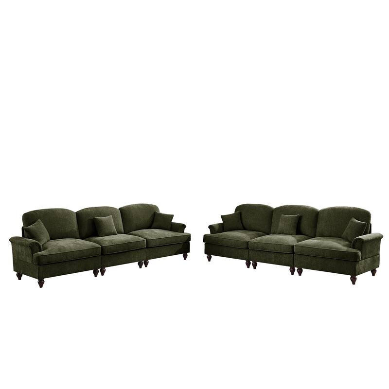 GDFStudio - Classic Chenille 3-Seater 107" Modular Sofa Set with Flared Arms and Removable Ruffles Pleats Skirts (Set of 2)
