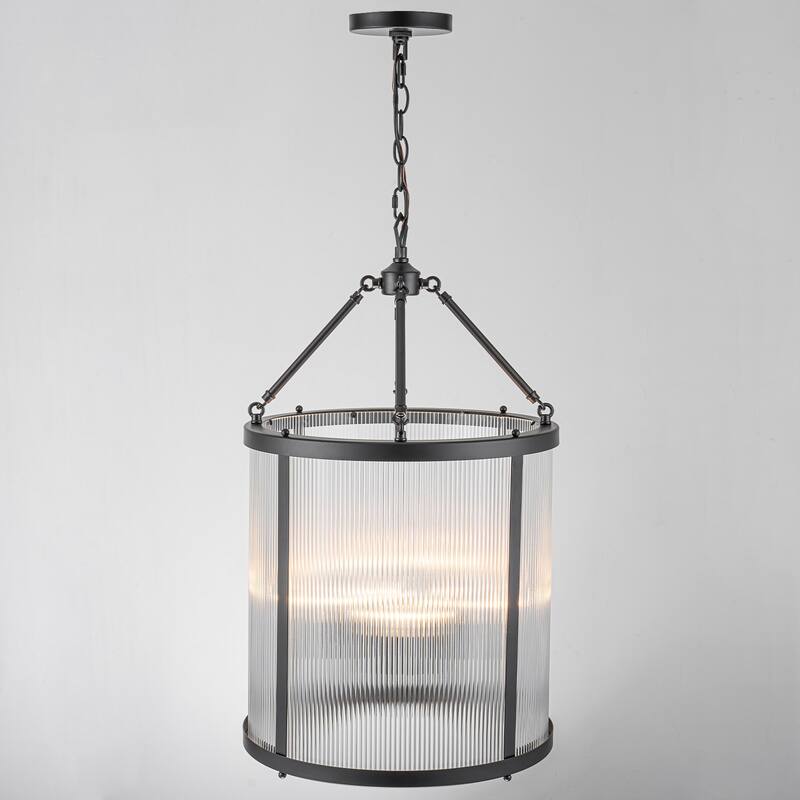 4 - Light Farmhouse Lantern Glass Drum Chandelier for Entryway
