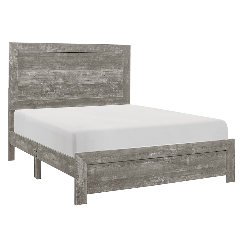 Queen Size Bed with Rustic Gray Finish Headboard and Footboard, Includes Rails, Assembly Required