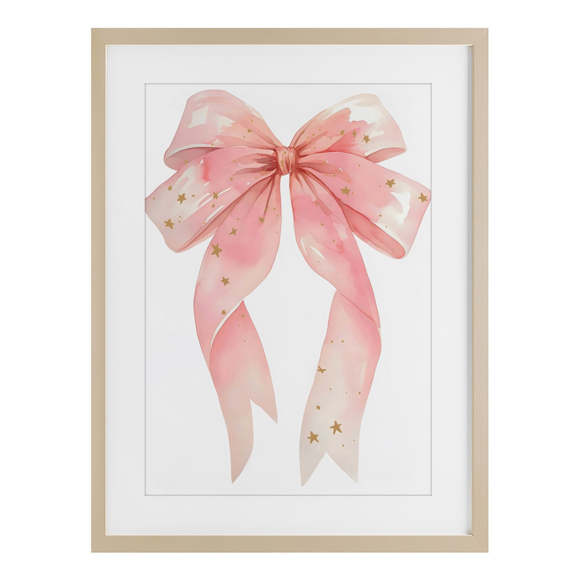 Stupell Pink Bow With Gold Stars Under Glass Framed Design By Creative Studio