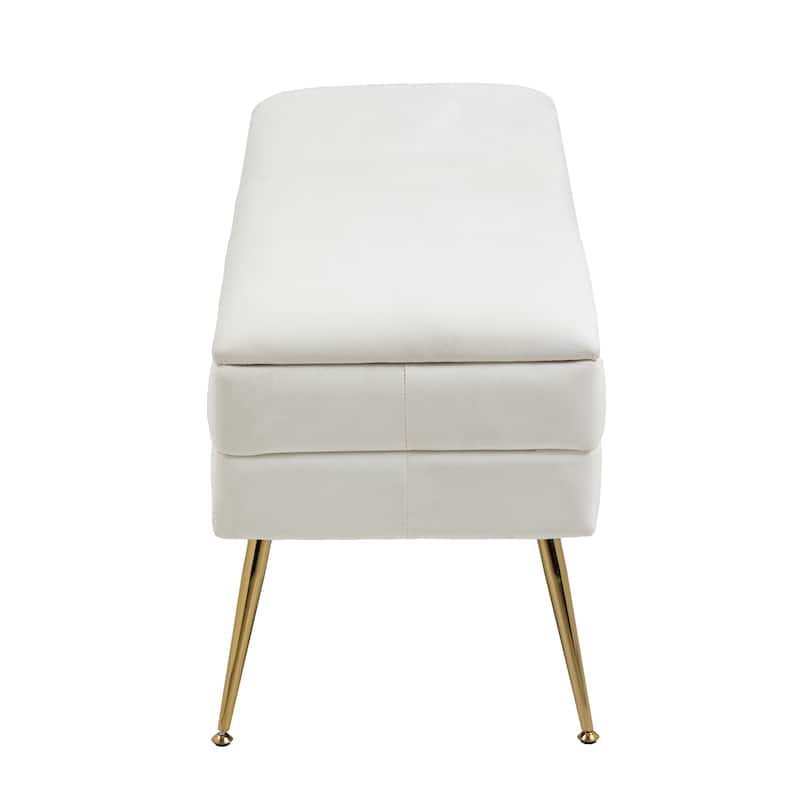 Modern Velvet Storage Ottoman Bench with Metal Legs