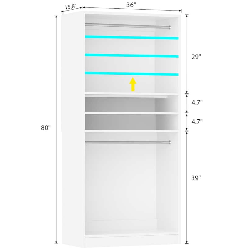 Cimly 36'' Freestanding Closet System with 2 Hanging Rods, Closet Organizer with 2 Adjustable Shelves