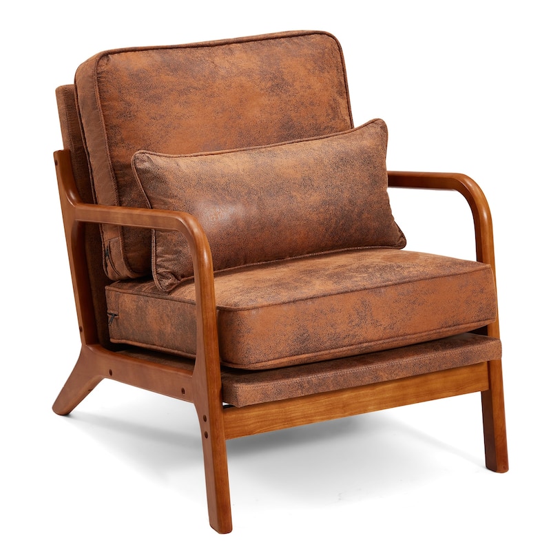 EROMY Mid-Century Modern Accent Chair - Solid Wood Frame Armchair for Living Room, Lounge, or Balcony