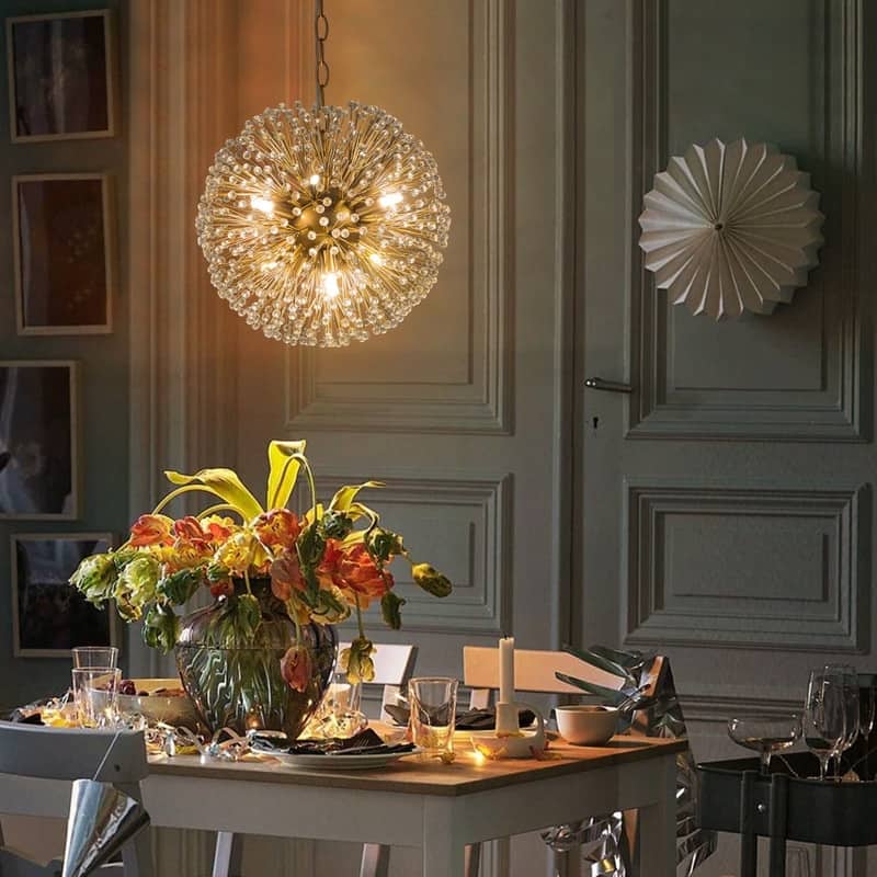 Kenira Mid-Century Modern Glam 6-Light Globe Starburst Chandelier Crystal Foyer Pendant Lights