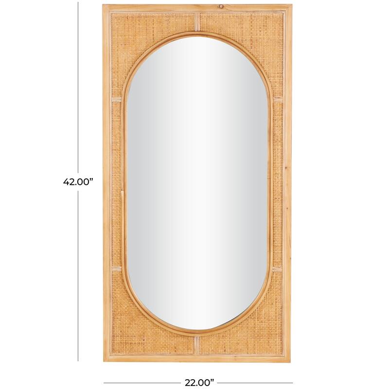 Rattan Room Wall Mirror with Oval Center - Brown - Roche River Decor