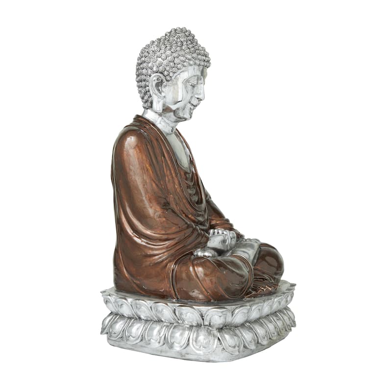 Polystone Buddha Meditating Decorative Sculpture with Engraved Carvings - Silver, Copper, Gold - Roche River Decor