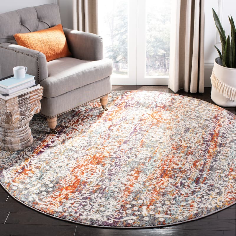 SAFAVIEH Madison Clarine Vintage Boho Oriental Rug - 6'7" Round - Light Grey/Light Blue