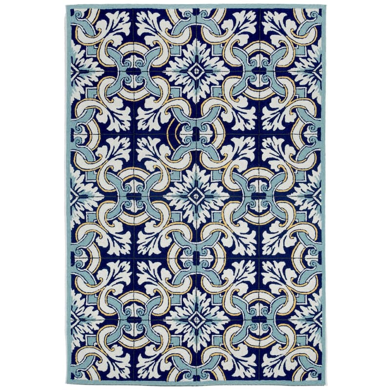 Liora Manne Ravella Floral Tile Indoor/Outdoor Rug Navy 7'6" x 9'6"