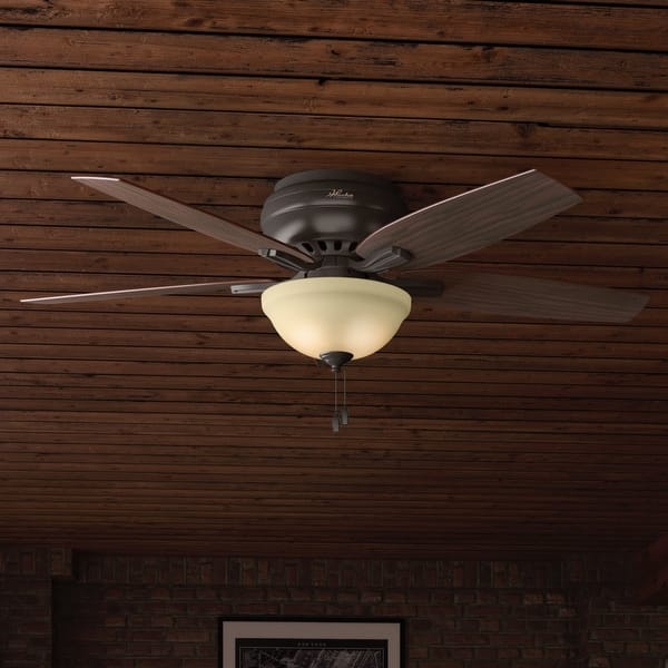slide 2 of 22, Hunter 52" Newsome Flush Mount Ceiling Fan with LED Bowl Light Kit and Pull Chain Premier Bronze