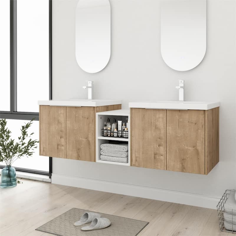 Bathroom Vanity With Sink In 24/36/48/60/72/84 Inch, Floating Bathroom Vanity With Soft Close Door and Shelf