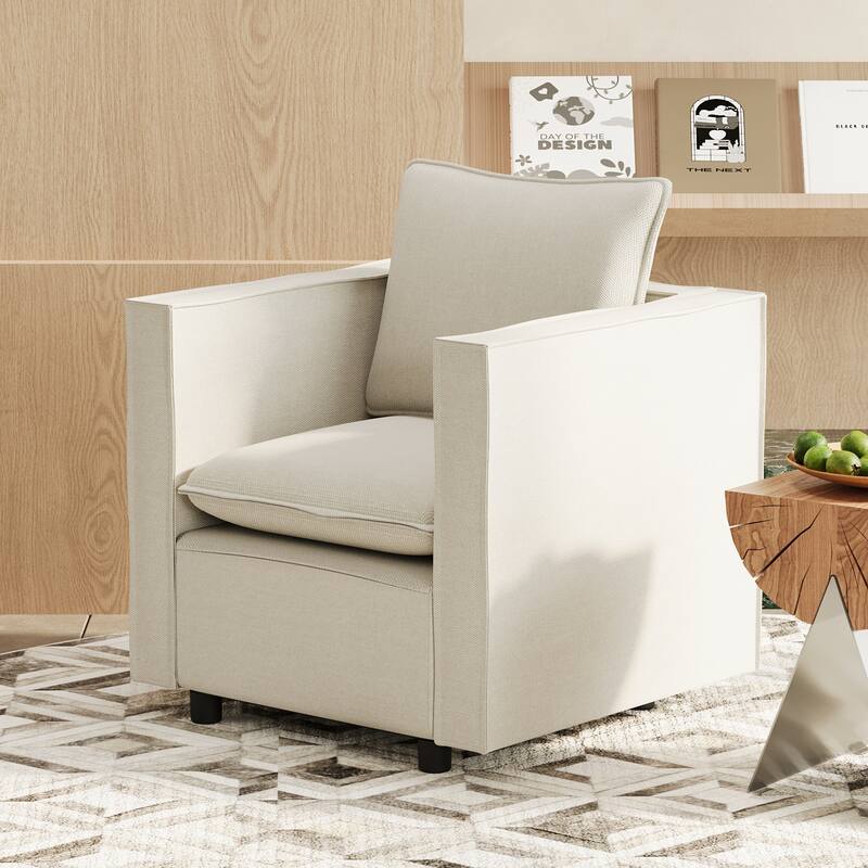 Linen Armchair with Soft Foam Cushion & Modern Frame
