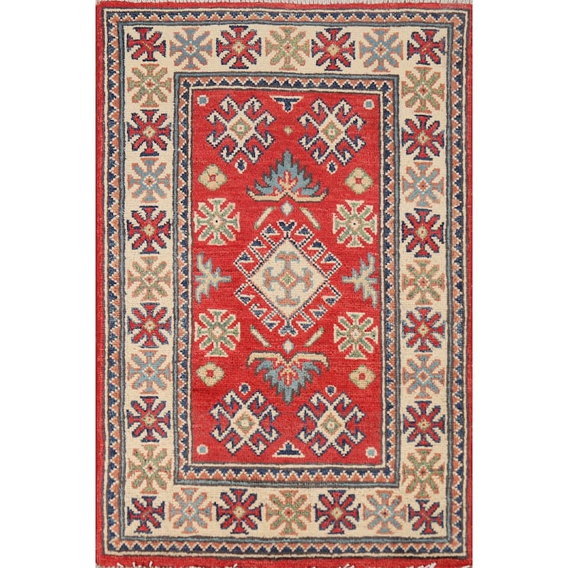 Traditional Kazak Oriental Rug Handmade Red Wool Carpet - 2'0"x 3'0"
