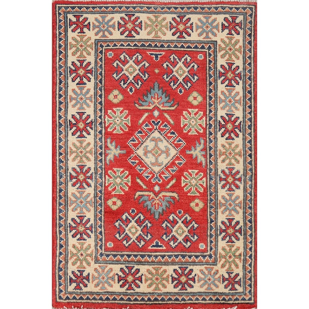 Traditional Kazak Oriental Rug Handmade Red Wool Carpet - 2'0"x 3'0"