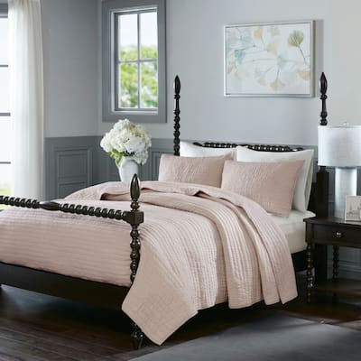 Madison Park Signature Serene Blush Cotton Hand Quilted Coverlet Set
