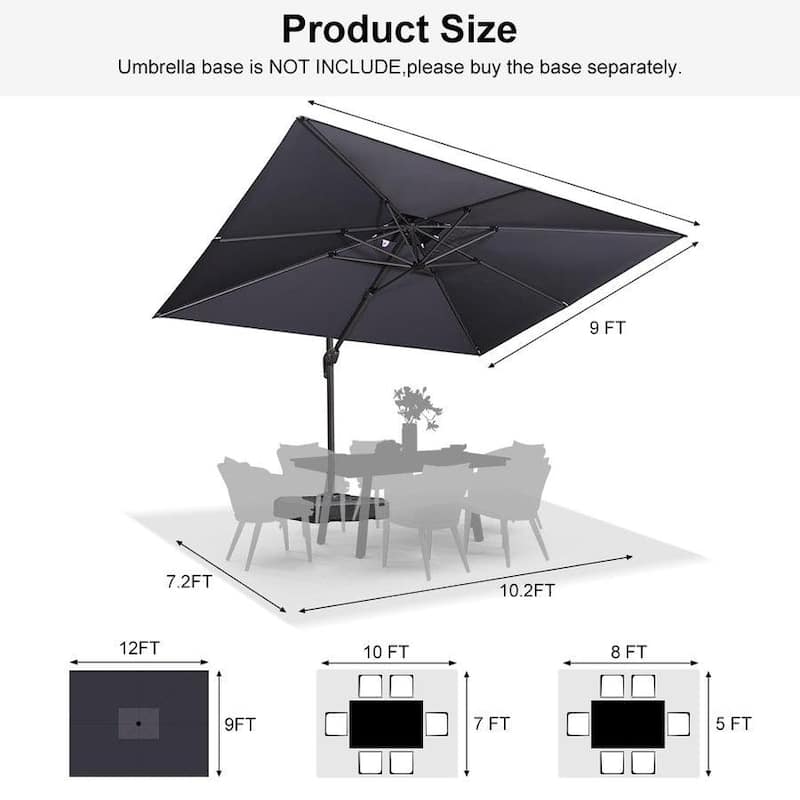 PURPLE LEAF Patio Cantilever Umbrella with 360 Degree Rotation UV Protection