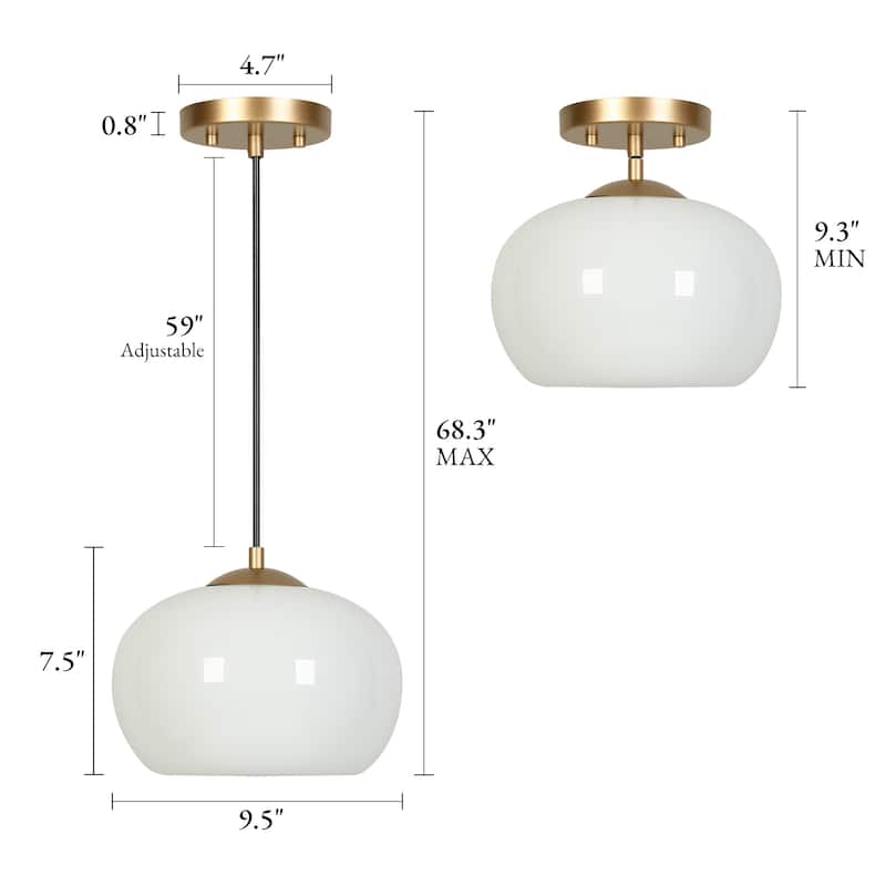 Modern Farmhouse 1-Light Opal Glass Pendant Light for Kitchen Island Dining Room Bedroom - White Gold - D9.5"xH7.5"