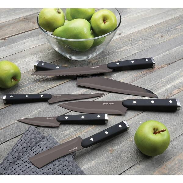 Shop Hampton Forge Tomodachi 6 Piece Kitchen Knife Cutlery Set Black Titanium Coated Blades With Protective Sheaths Overstock 23622209