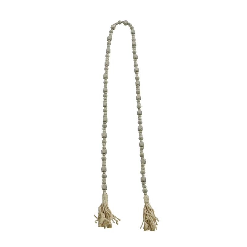 Mango Wood Handmade Hexagon Carved Geometric Long Beaded Garland with Tassel - Roche River Decor