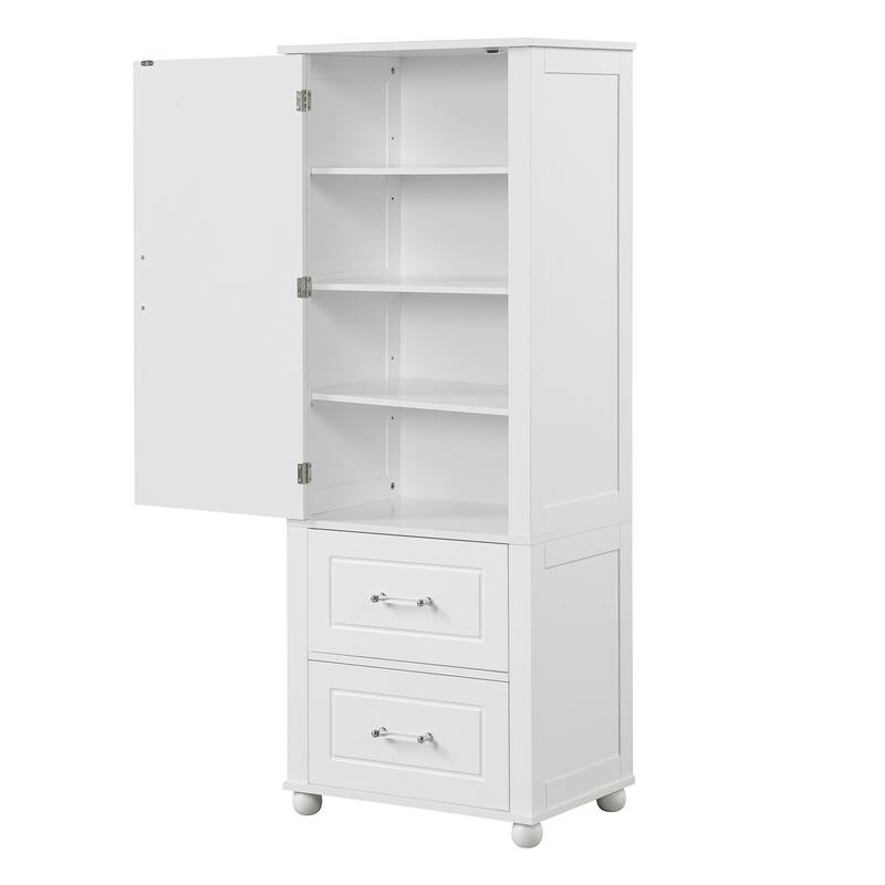 Freestanding Cabinet with 1 Door and 2 Drawers, Tall Bathroom Storage Cabinet, Wooden Pantry with Adjustable Shelf