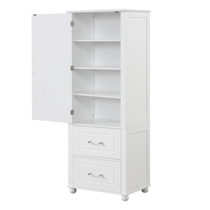 Freestanding Wood Bathroom Cabinet with Doors, 2 Storage Drawers