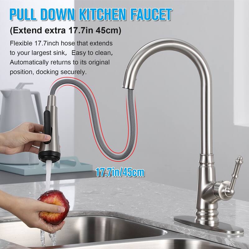 Single Handle Pull-out Kitchen Faucet with Deck Plate Matte Black - Silver