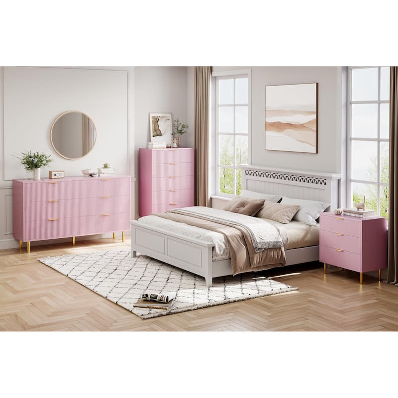 3 Drawer Dresser, Wood Chest of Drawers Organizer Storage with Gold Handle, Small Storage Cabinet