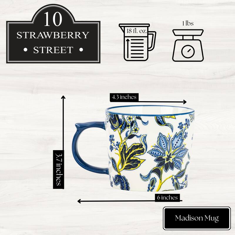 10 Strawberry Street Madison Flora Mugs, Set of 4