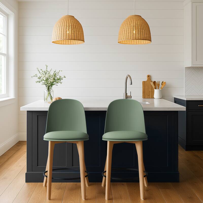 Set of 2 Designer Eiffel Chairs Counter Stools With Backs Side Molded Shell Kitchen Office Dining Dowel Bar Patio