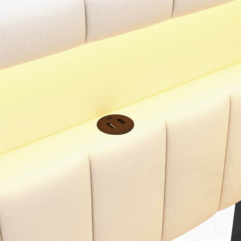 Upholstered Twin Size Platform Bed with USB Ports and 2 Drawers