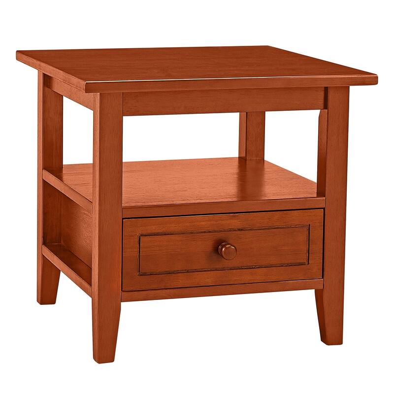 20 Inch Handcrafted Rubberwood Side End Table, 1 Shelf, Rectangular, Honey Brown Bed Bath