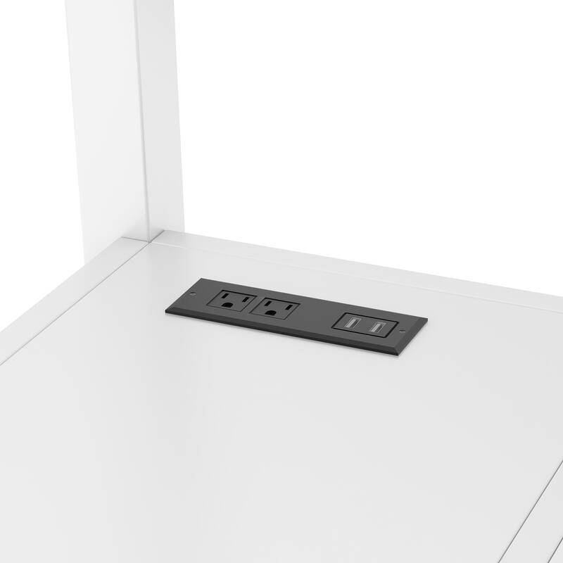 Roomfitters Full/Twin Size Metal Loft Bed with L-Shaped Desk, USB Ports, LED Lighting & Adjustable Shelves, White