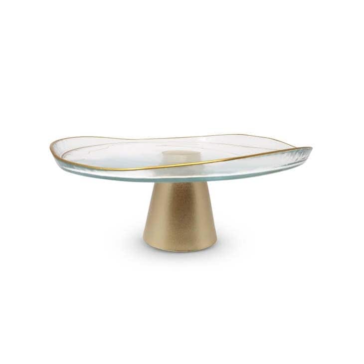 Organic Shaped Footed Cake Plate with Gold
