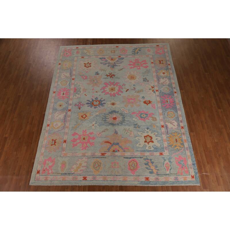Hand Knotted Oriental 100% Wool Carpet Transitional All-Over Navy Blue & Blues Oushak Area Rug - 11' 5'' X 9' 3''