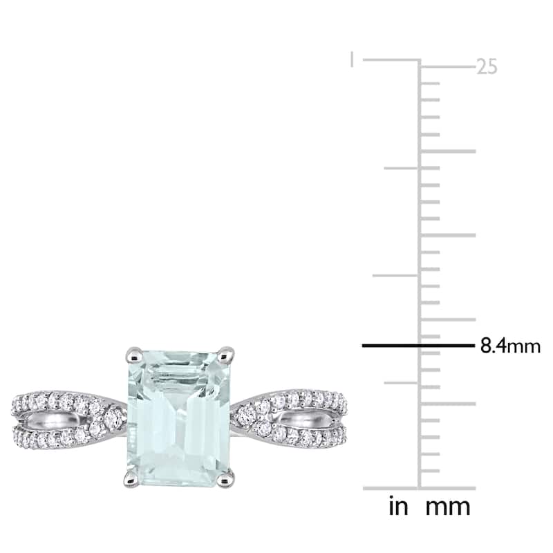 Miadora Octagon-cut Aquamarine and 1/5ct TDW Diamond Split Shank Cocktail Ring in 14k White Gold