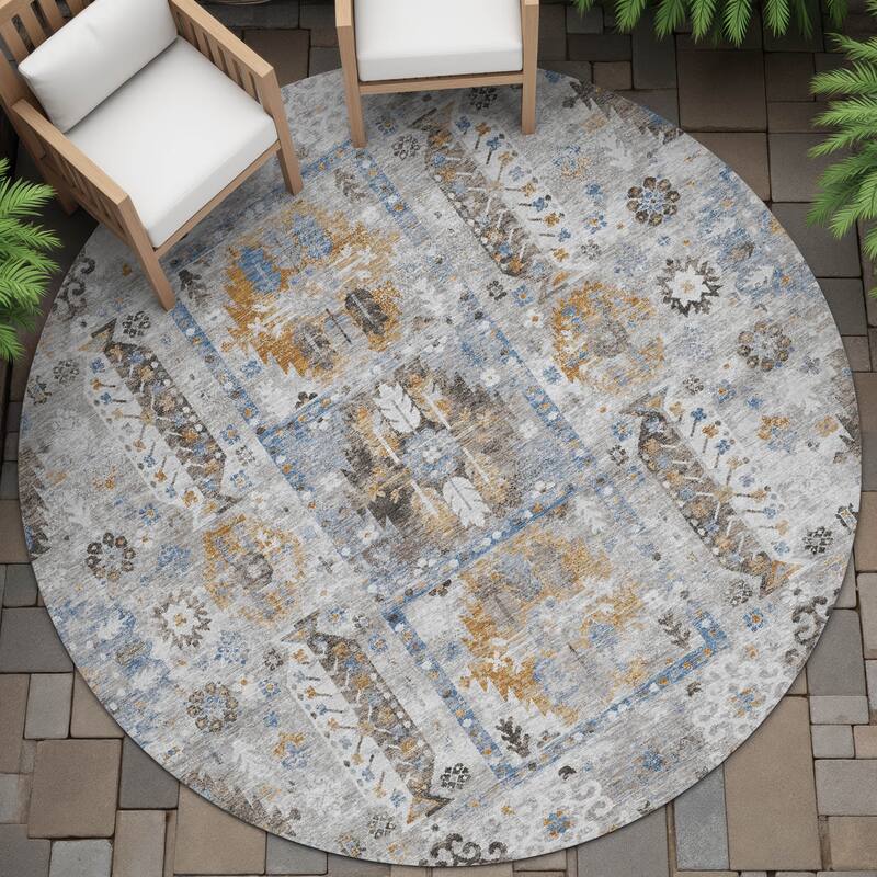 Machine Washable Indoor/Outdoor Global Inspirations Chantille Rug - Gray - 8' x 8'