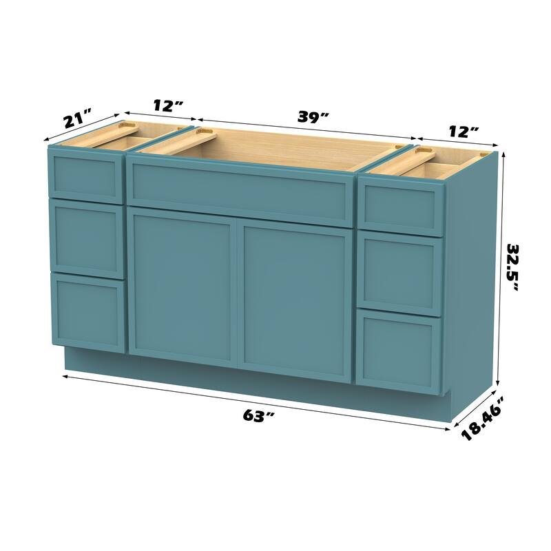 Vanity Art 63" Birch Freestanding Bathroom Vanity Cabinet without Top