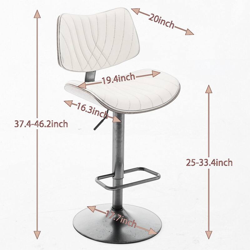 Swivel Bar Stools Set of 2, Counter Height Bar Stools with Back, Leather Upholstered Dining Chair with Footrest