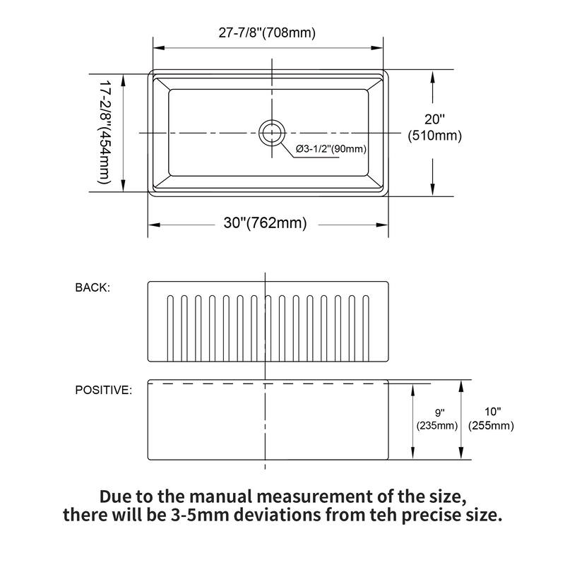 Farmhouse Porcelain Ceramic Single Bowl Kitchen Sink in White