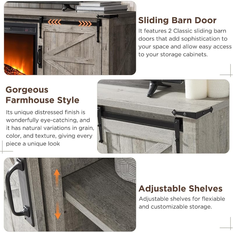Farmhouse Fireplace TV Stand, Rustic Entertainment Center