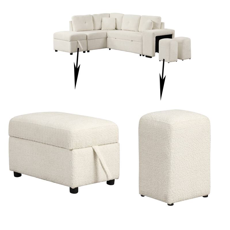 Sectional Pull Out Sofa Bed with Storage Ottoman