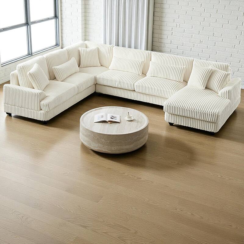129" Oversized U-Shaped Sectional Sofa with Chaise Lounge, Soft Corduroy Upholstery and Pillows for Living Room