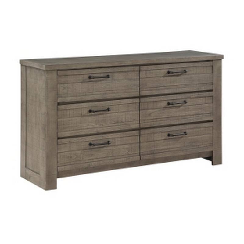 Niti 63 Inch Wide Dresser, 6 Drawers with Black Handles, Plank Style, Gray