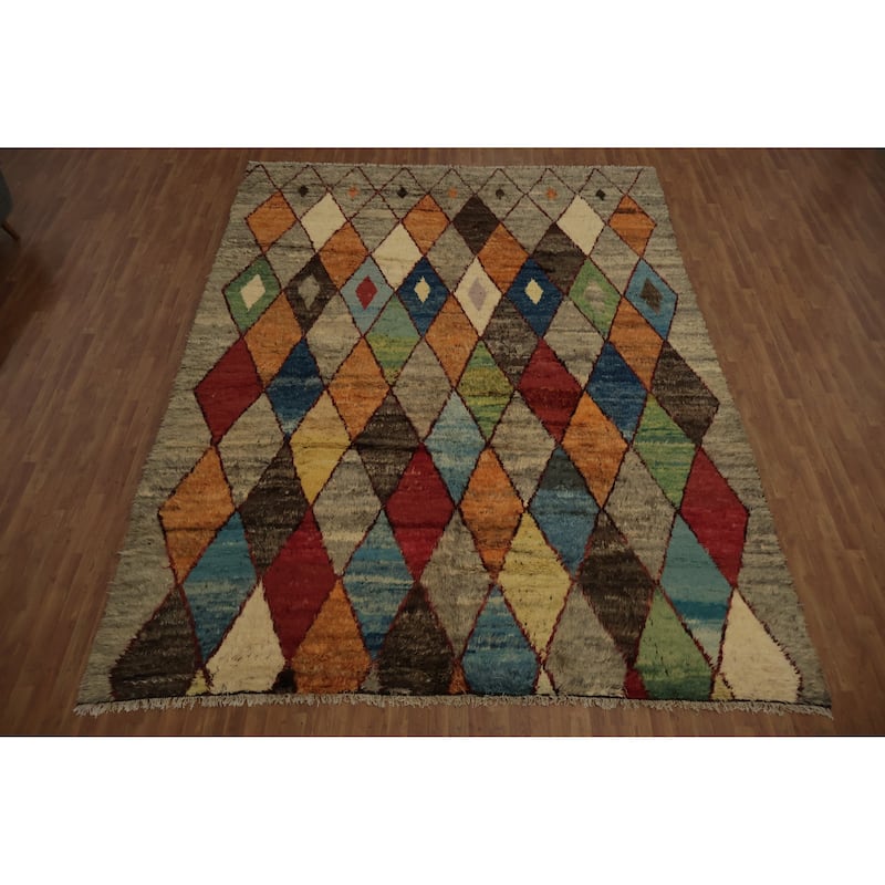 Hand Knotted Oriental 100% Wool Carpet Modern Geometric Multi-Colored Moroccan Area Rug - 13' 7'' X 10' 4''