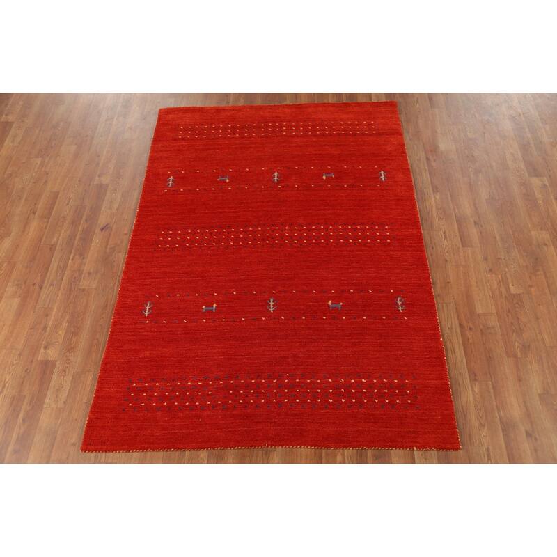 Tribal Gabbeh Oriental Area Rug Handmade Orange Wool Carpet - 4'7"x 6'5"