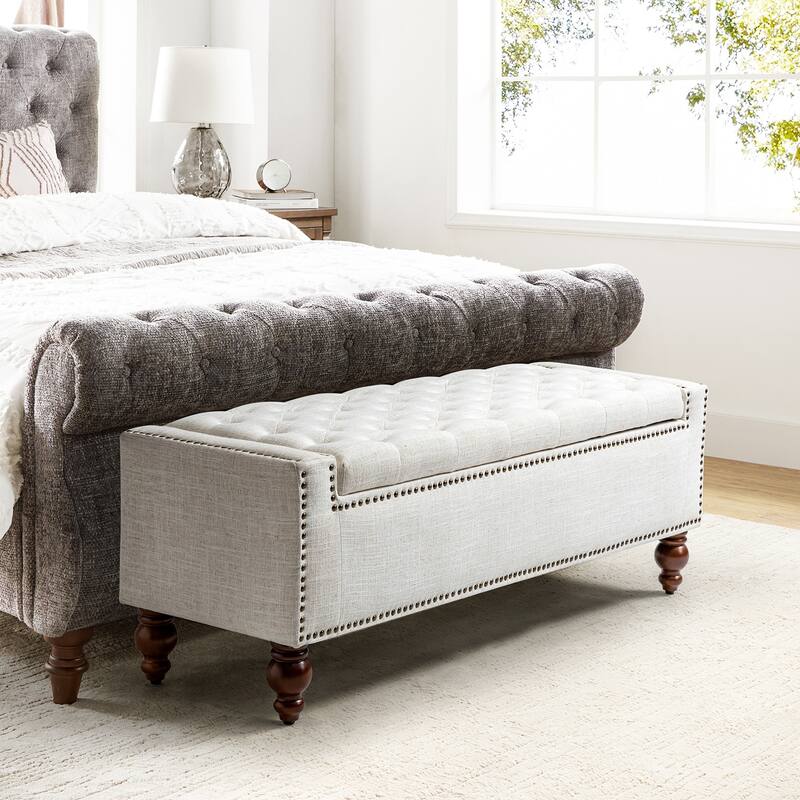 Felix Classic Button-Tufted Storage Bench With Nailhead Trims By HULALA HOME - Ivory