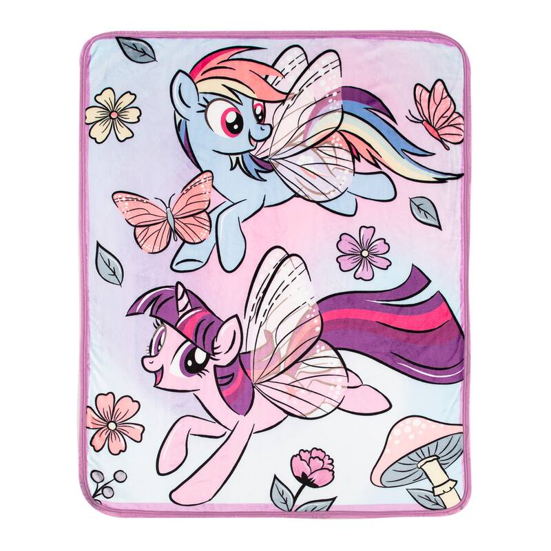 Hasbro My Little Pony Floral Flight Silk Touch Sherpa Throw Blanket