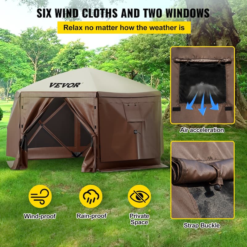 VEVOR Camping Gazebo Screen Tent 6 Sided Pop-up Canopy Shelter Tent with Mesh Windows Portable Carry Bag