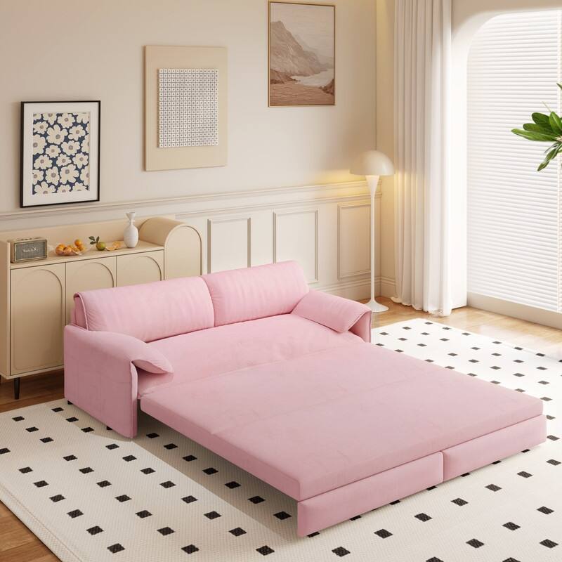 66" Queen Pull Out Sofa Bed, 3-in-1 Convertible Sleeper Sofa with Side Storage