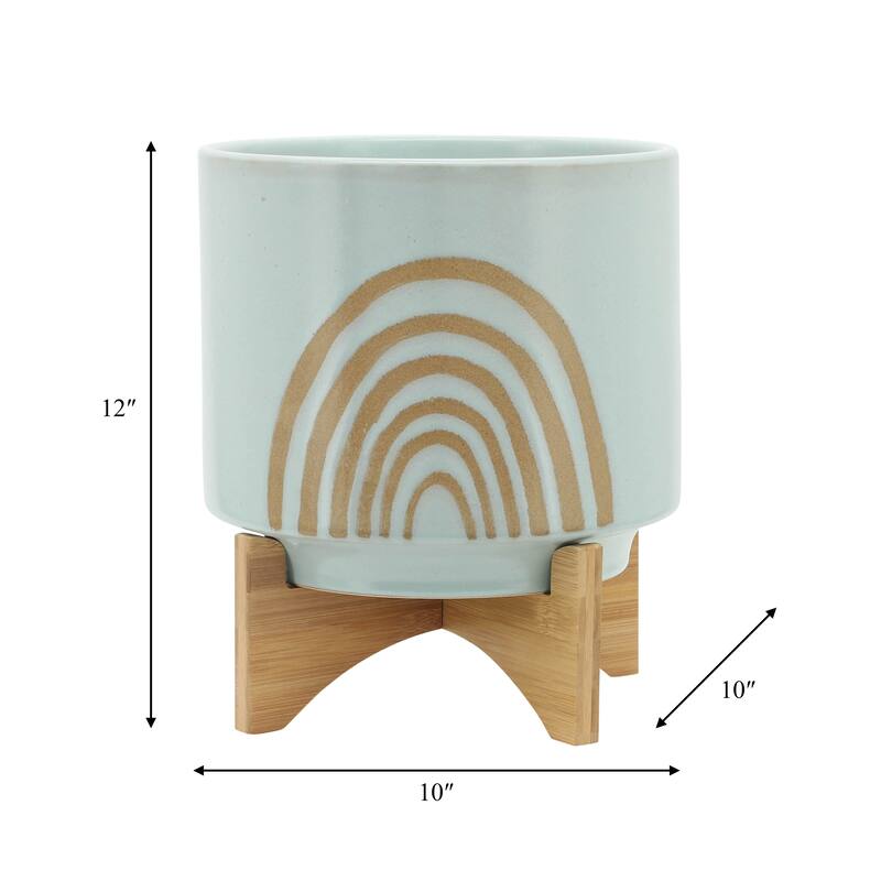 Sagebrook Home Ceramic Rainbow Arch Planter Pot with Stand